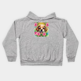 Cute Puppy in Roses Kids Hoodie